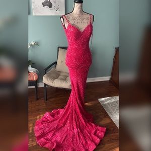 Sparkly hot pink prom dress pageant evening gown or long homecoming dress